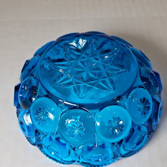 Vintage L.E. Smith Moon And Stars Colonial Blue Glass Small Bowl - Picture 8 of 11